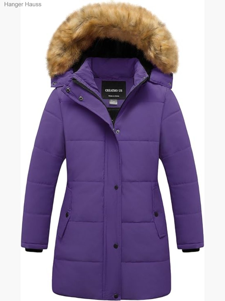 Girl's Fleece Lined Long Puffer Coat Parka With Fur Trim Hood